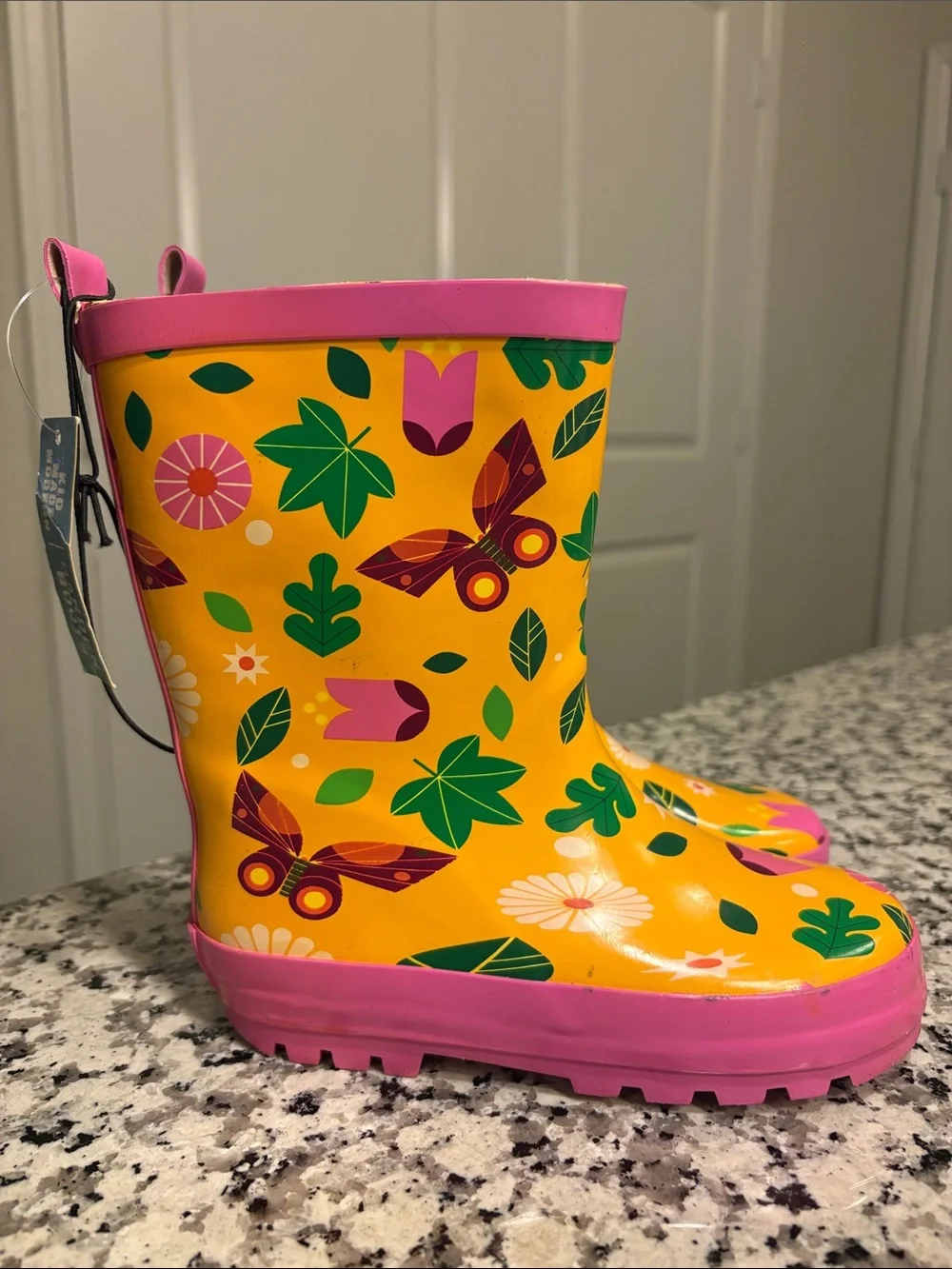 Carter's Bright Yellow Floral Kids Rain Boots with Pink Accents
